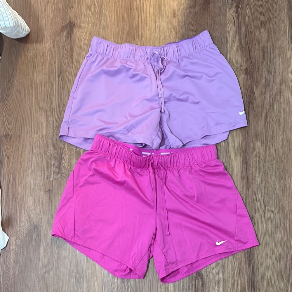 2 Nike Athletic Shorts Purple and Pink Lightweight Elastic Waist